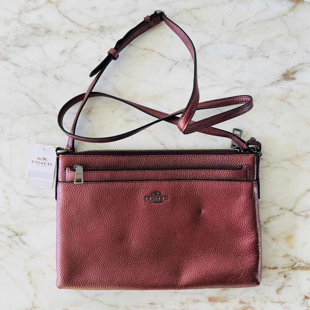 COACH Metallic Cherry Leather Multiple Journal Pop Out Pouch Crossbody Bag